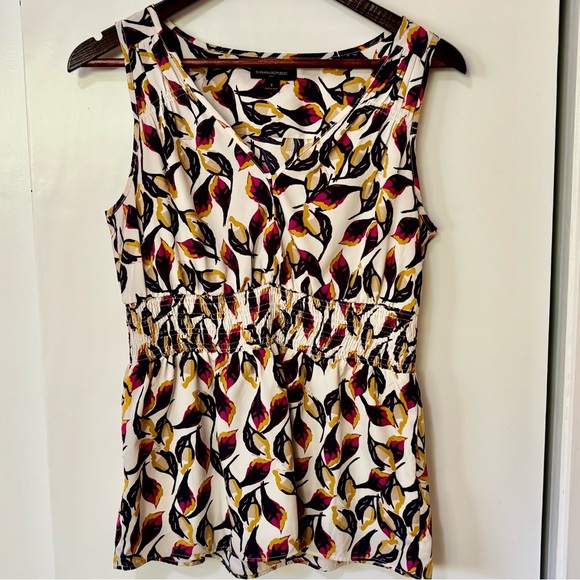 Banana Republic| Cream & Fall Colour Leaf Print Sleeveless Ruched Blouse Sz S - Picture 2 of 7